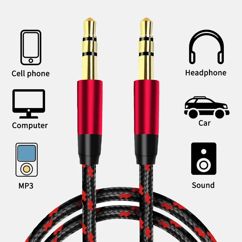 3.5mm AUX Audio Cable – Braided Stereo Jack for Car, Phone & Speakers
