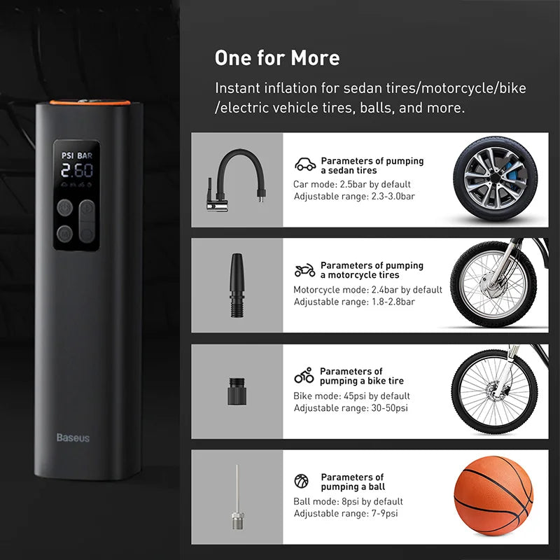 Baseus Portable Tire Inflator 12V | Mini Car Air Compressor Pump