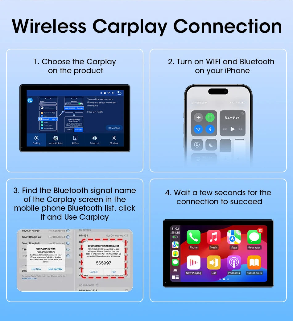 VILSAD 7" / 8" / 9" Wireless CarPlay Display – Full HD Touchscreen Monitor with Apple CarPlay & Android Auto