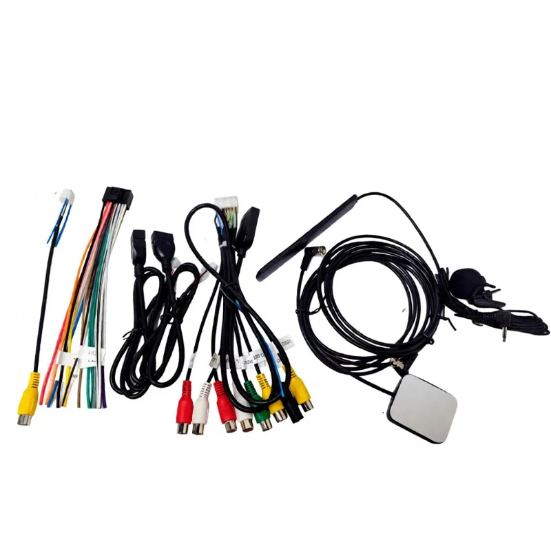 Complete Android Car Stereo Wiring Harness Kit with GPS Antenna, RCA & USB Cables