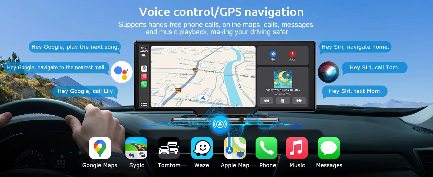 VILSAD 10.25" Wireless CarPlay Display | 4K Dash Cam & Android Auto