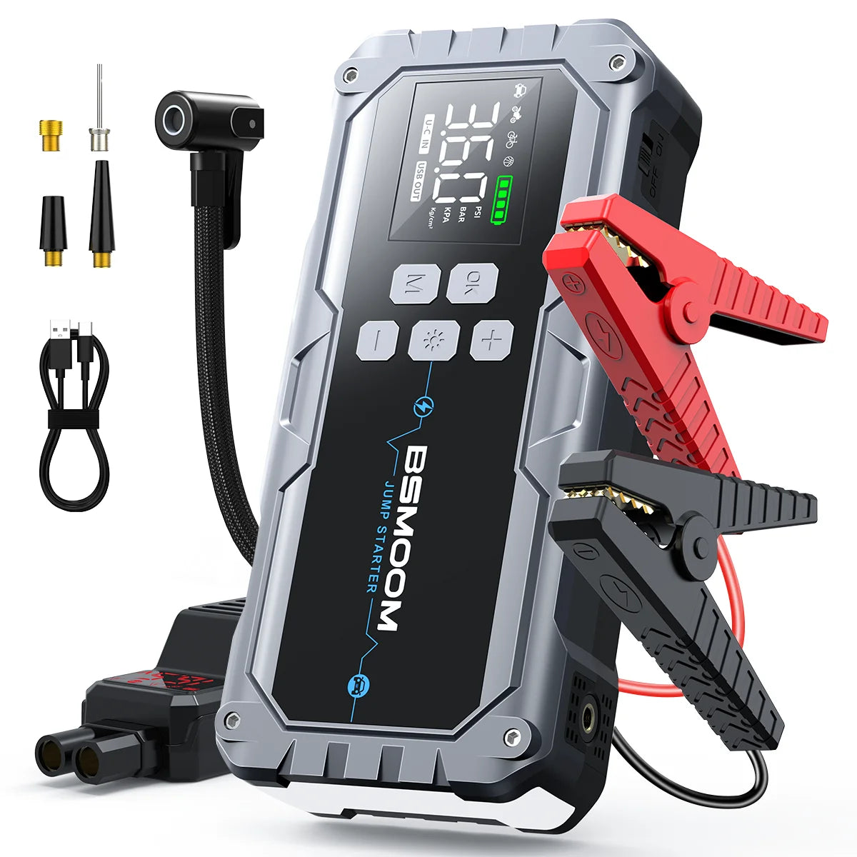 Portable Car Jump Starter with Air Compressor 2000A | 30000mAh Power Bank