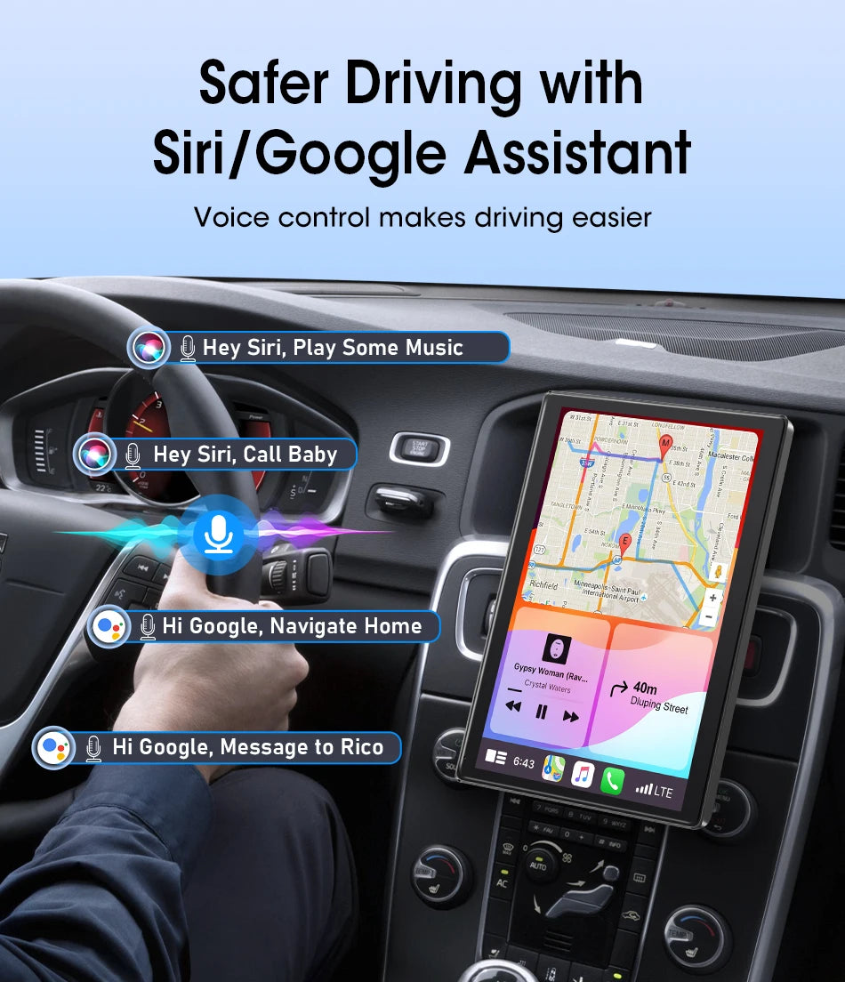 VILSAD 7" / 8" / 9" Wireless CarPlay Display – Full HD Touchscreen Monitor with Apple CarPlay & Android Auto