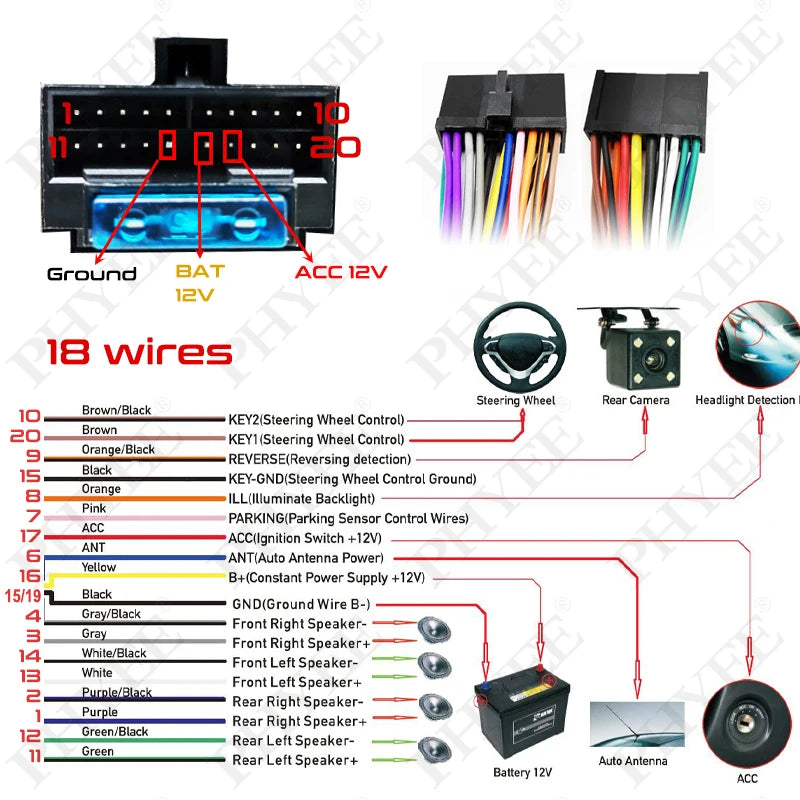 20 Pin to ISO Car Radio Wiring Harness Adapter