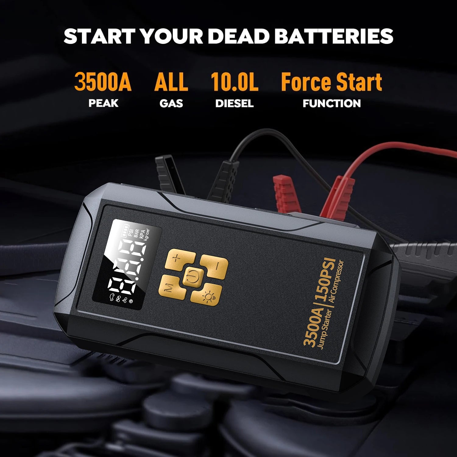 Car Jump Starter with Air Compressor 150PSI | Portable Battery Booster Power Bank