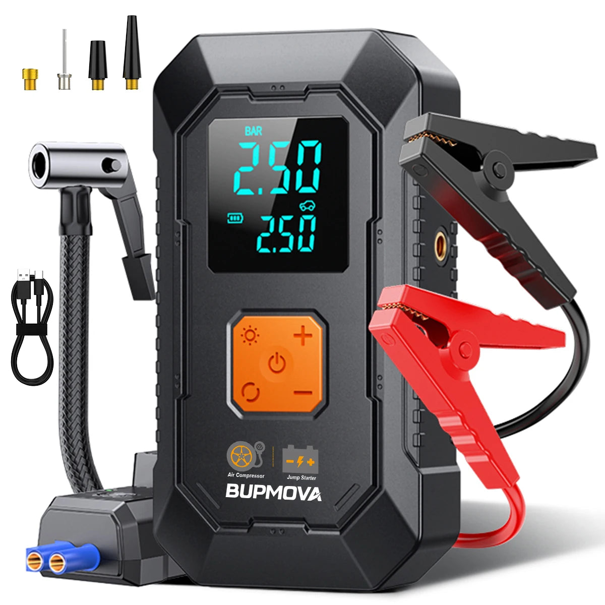 Portable Car Jump Starter with Air Compressor 2000A | 30000mAh Power Bank