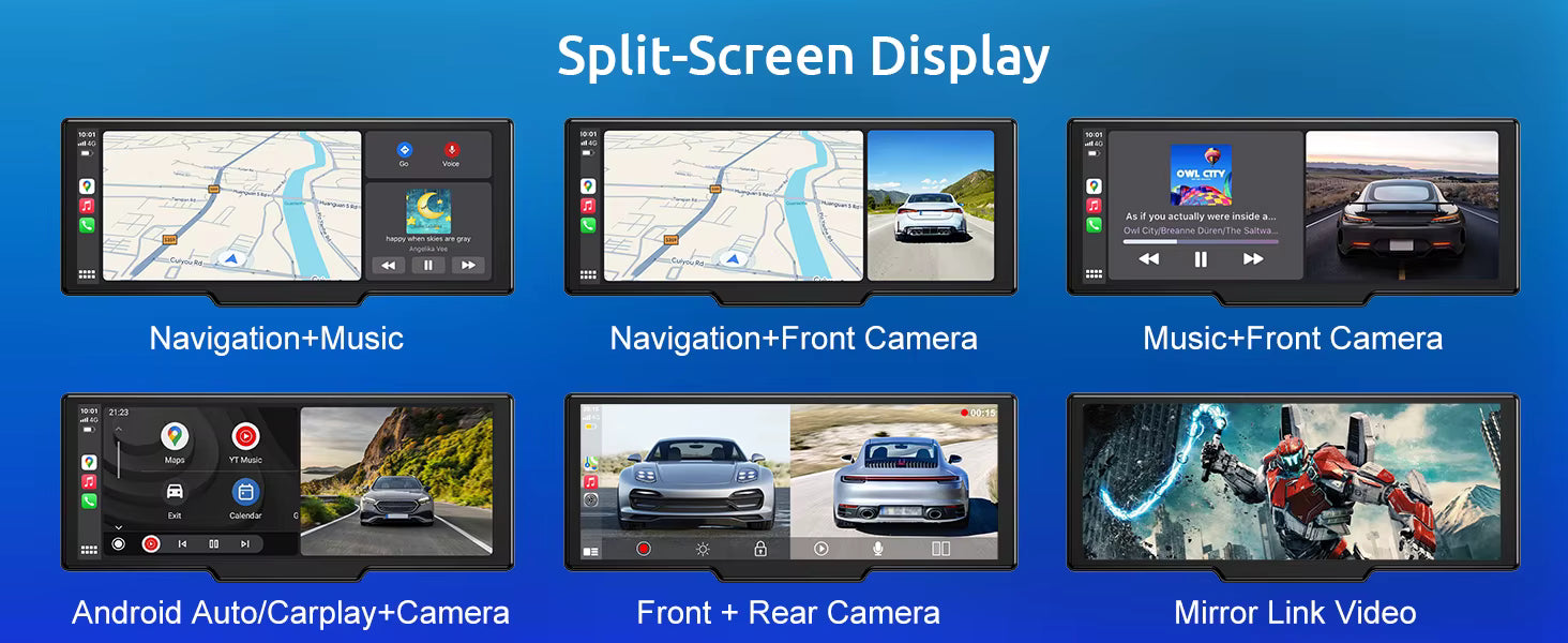 VILSAD 10.25" Wireless CarPlay Display | 4K Dash Cam & Android Auto