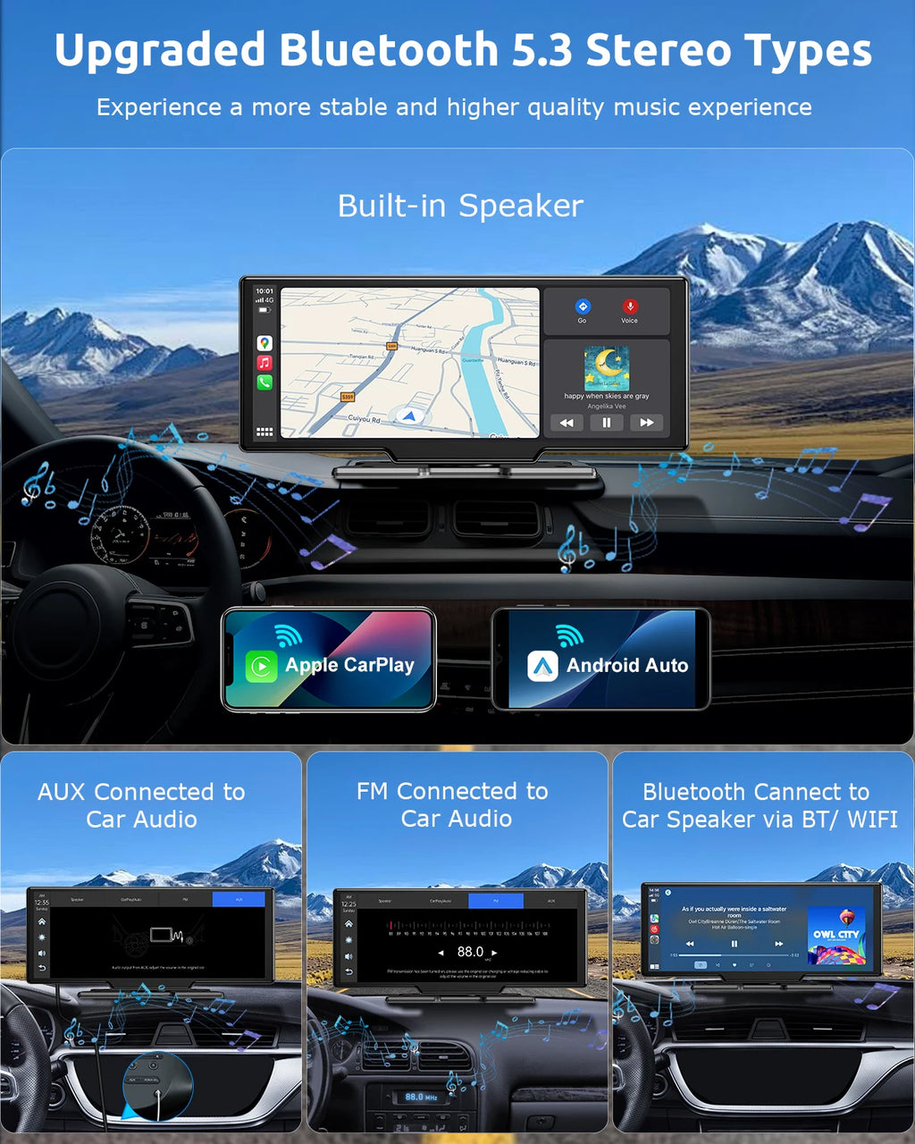 VILSAD 10.25" Wireless CarPlay Display | 4K Dash Cam & Android Auto