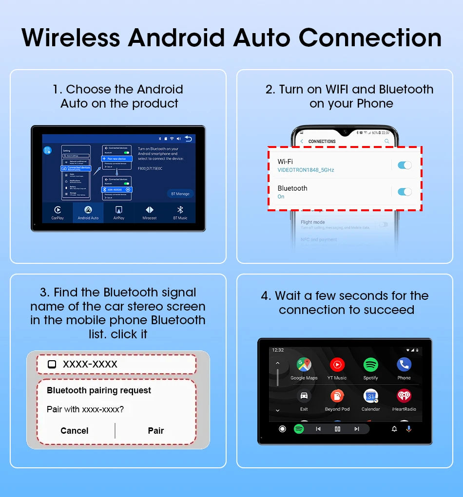 VILSAD 7" / 8" / 9" Wireless CarPlay Display – Full HD Touchscreen Monitor with Apple CarPlay & Android Auto