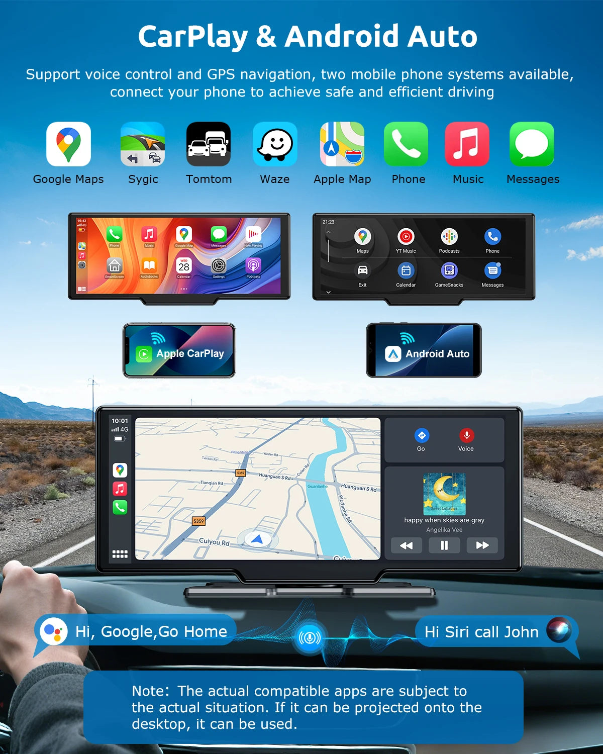 VILSAD 10.25" Wireless CarPlay Display | 4K Dash Cam & Android Auto