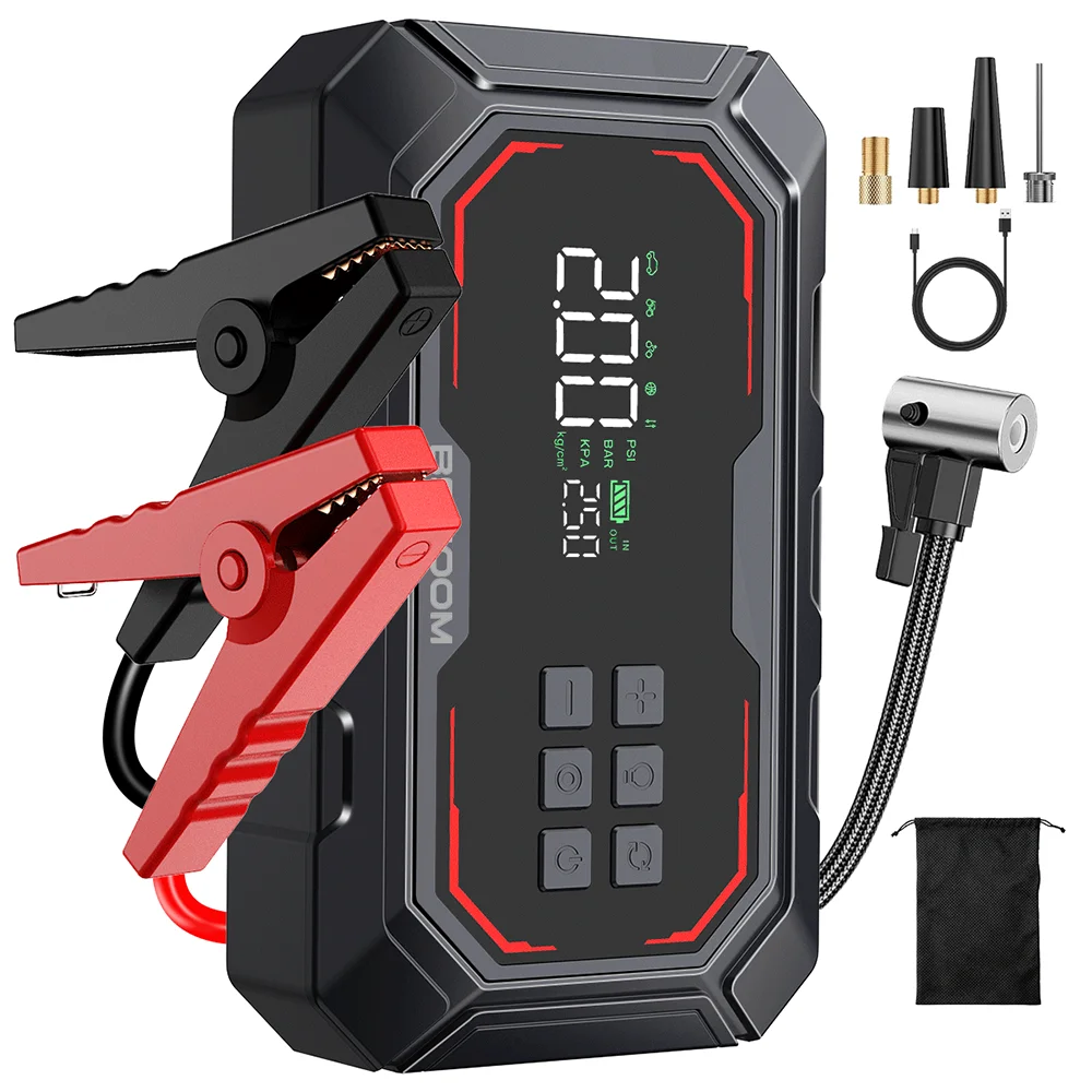 Portable Car Jump Starter with Air Compressor 2000A | 30000mAh Power Bank