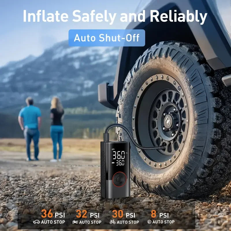 Portable Cordless Tire Inflator 150PSI | Mini Air Compressor with LED & Auto Stop