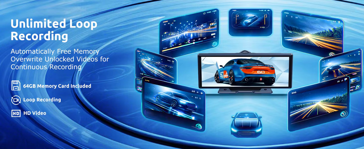 VILSAD 10.25" Wireless CarPlay Display | 4K Dash Cam & Android Auto