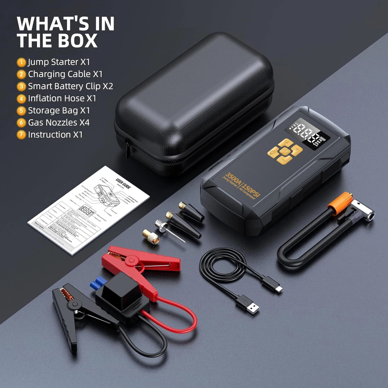 Car Jump Starter with Air Compressor 150PSI | Portable Battery Booster Power Bank