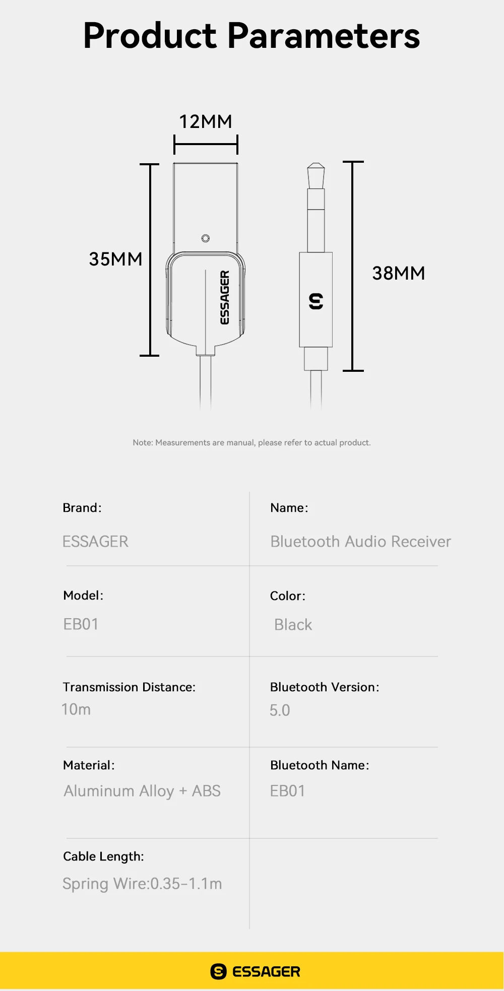 Bluetooth AUX Adapter for Car – Wireless Music Receiver 3.5mm Jack Bluetooth 5.0