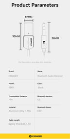 Bluetooth AUX Adapter for Car – Wireless Music Receiver 3.5mm Jack Bluetooth 5.0