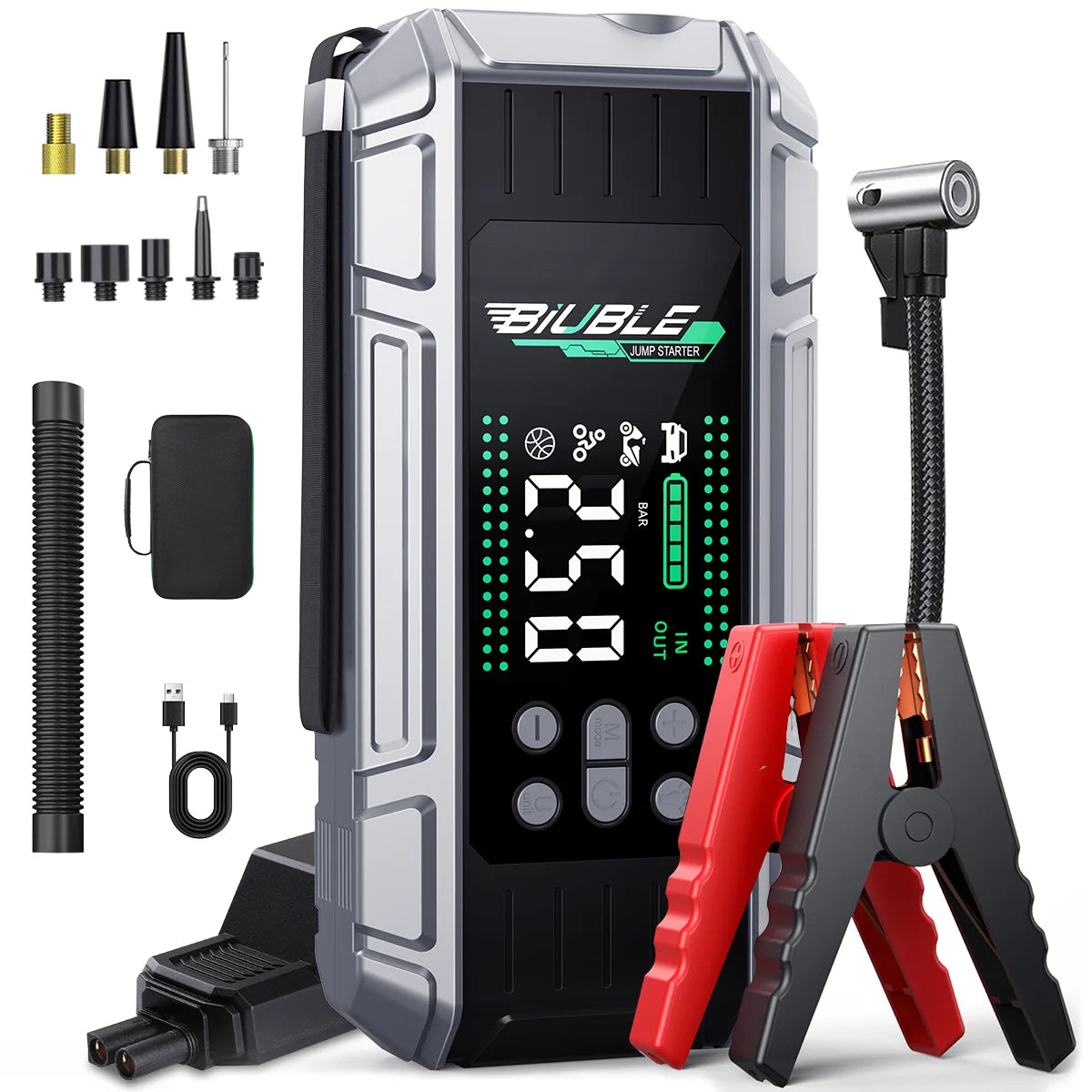 Portable Car Jump Starter with Air Compressor 2000A | 30000mAh Power Bank