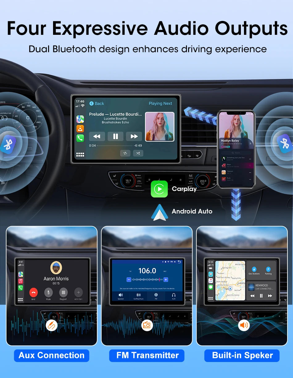 VILSAD 7" / 8" / 9" Wireless CarPlay Display – Full HD Touchscreen Monitor with Apple CarPlay & Android Auto