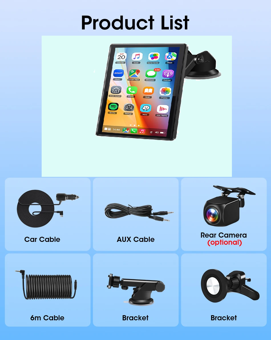 VILSAD 7" / 8" / 9" Wireless CarPlay Display – Full HD Touchscreen Monitor with Apple CarPlay & Android Auto